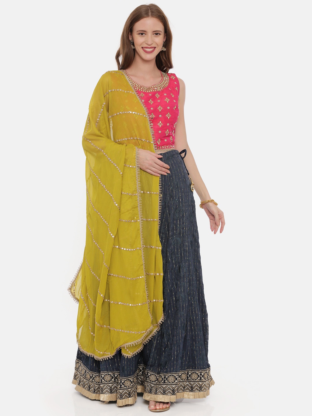 Neerus Pink & Yellow Embellished Unstitched Lehenga & Ready to Wear Blouse with Dupatta
Neerus Pink & Yellow Embellished Unstitched Lehenga & Ready to Wear Blouse with Dupatta