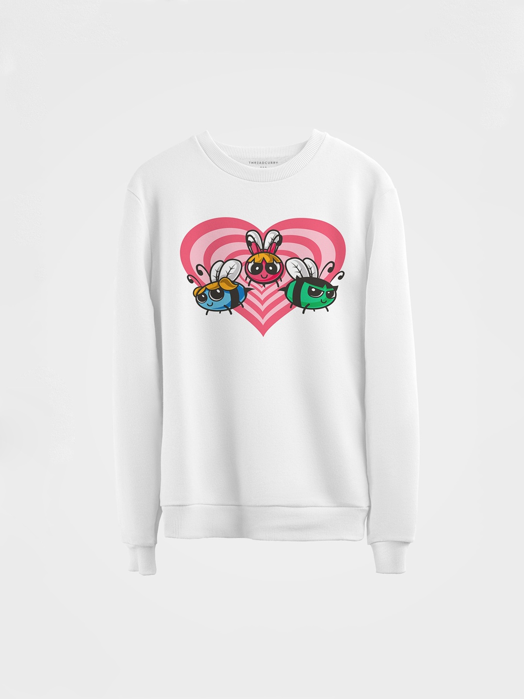 THREADCURRY Kids White Power Bees Printed Cotton Sweatshirt