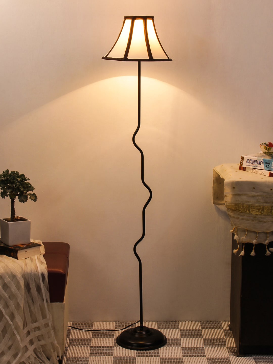 Devansh Brown & White Solid Traditional Club Lamp