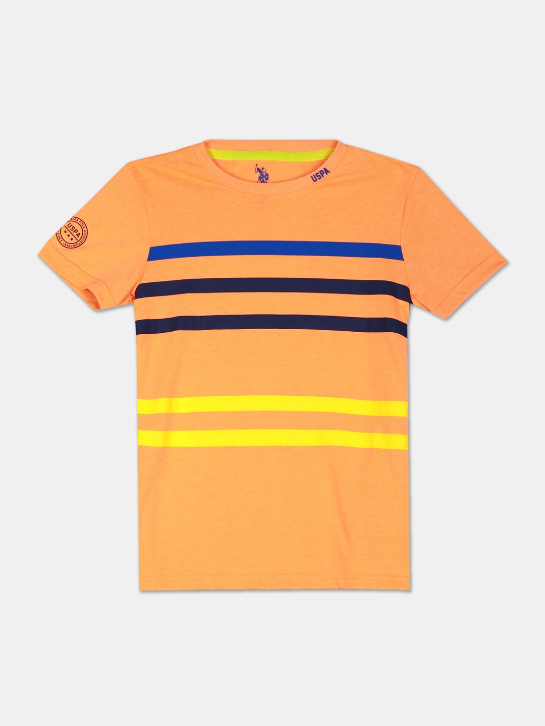U.S. Polo Assn. Kids Boys Orange Striped Round Neck T-shirt