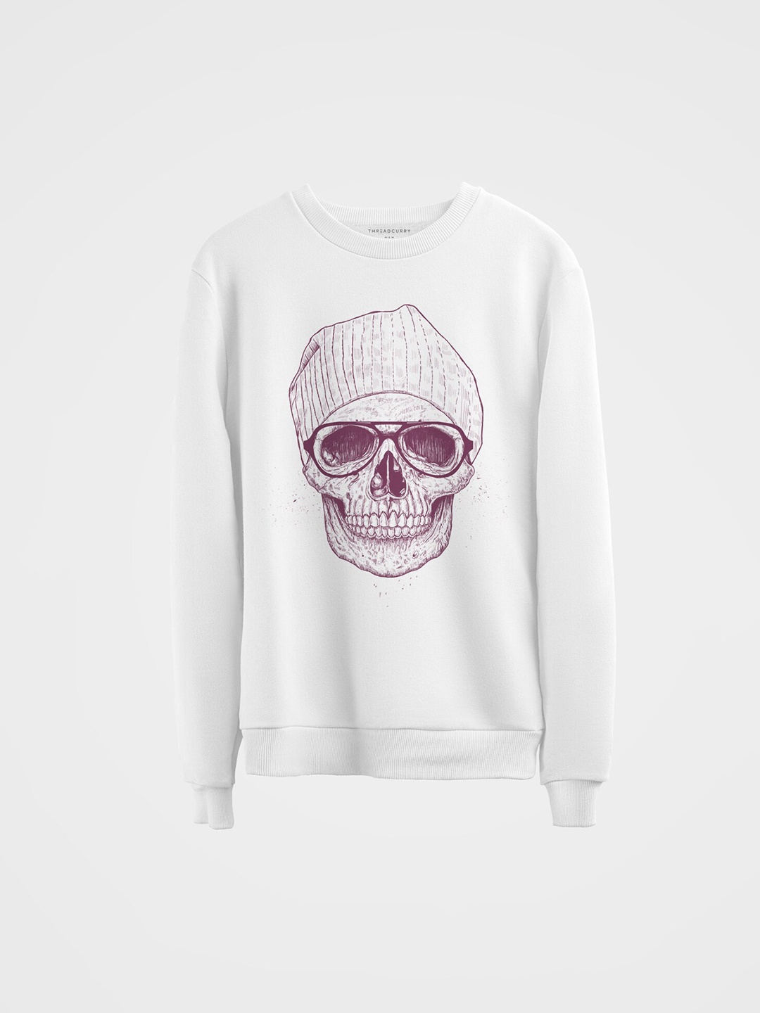 THREADCURRY Kids White Skull Printed Sweatshirt