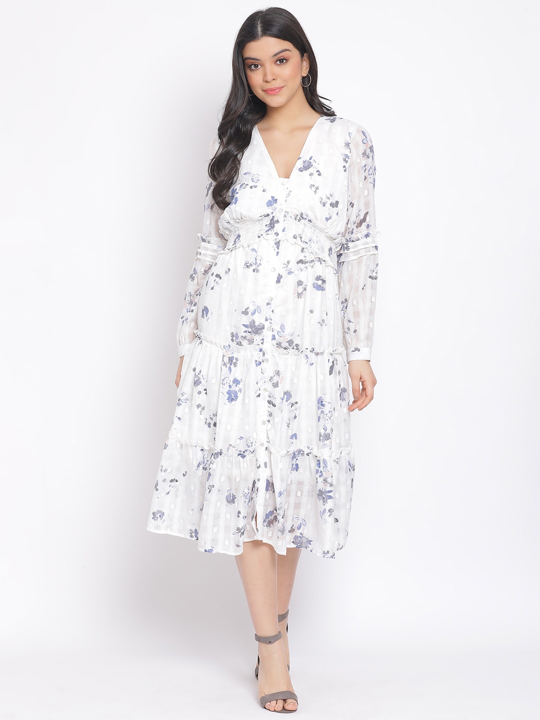 Oxolloxo Women White Printed A-Line Dress