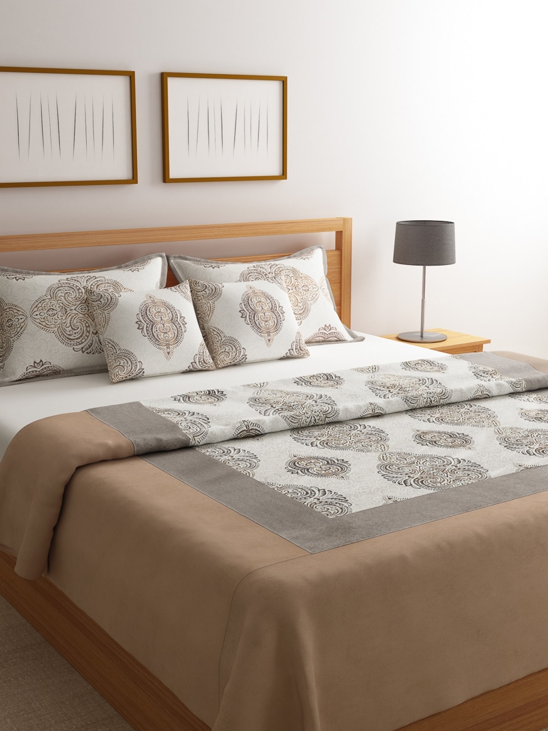 ROMEE White & Brown Ethnic Motifs Printed 300 TC Bed Cover With Pillow Covers & Cushion Covers
ROMEE White & Brown Ethnic Motifs Printed 300 TC Bed Cover With Pillow Covers & Cushion Covers