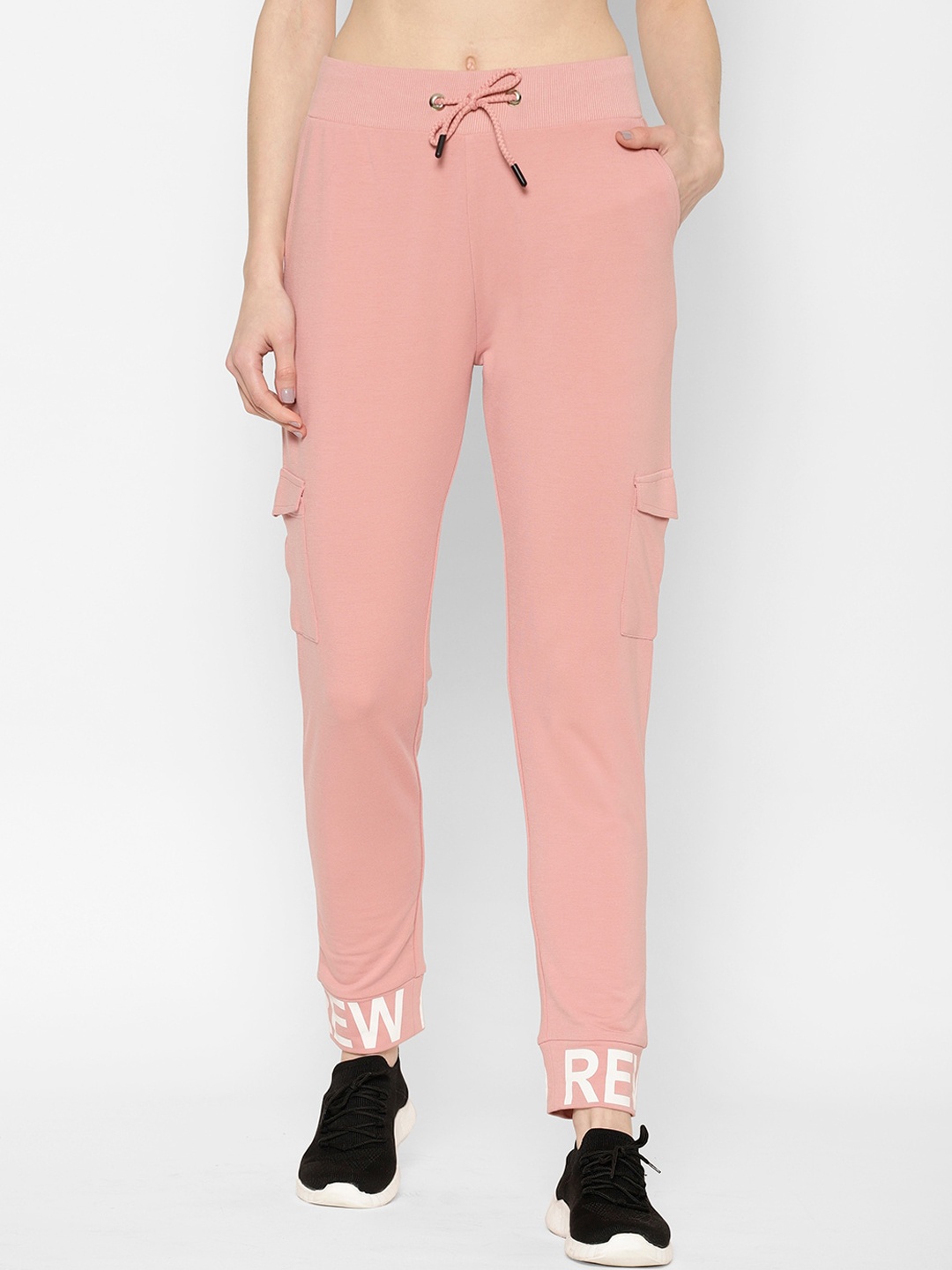 SAPPER Women Pink & White Printed Slim-Fit Joggers