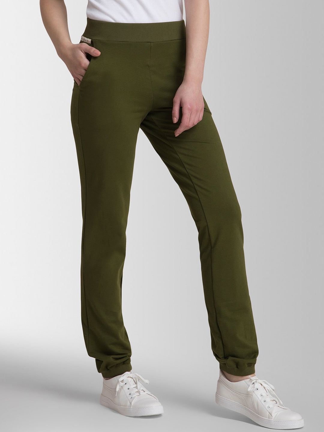 FableStreet Women Olive Green LivIn Solid Loose Fit Joggers
