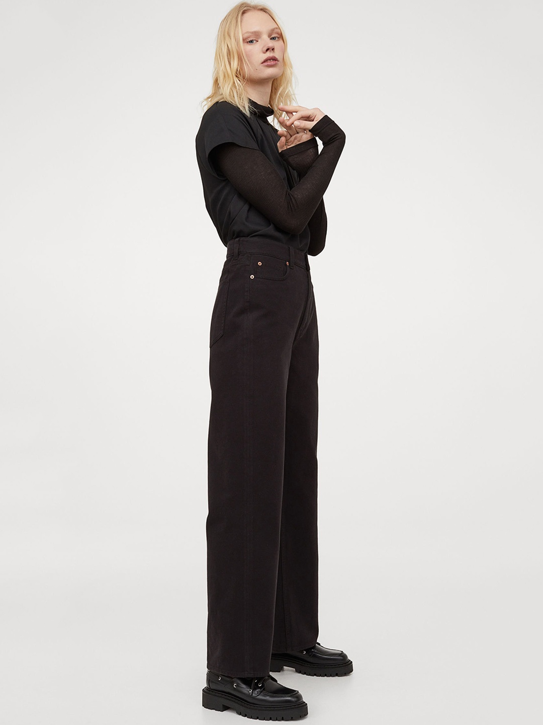 H&M Women Black Pleat-Detail Blouse