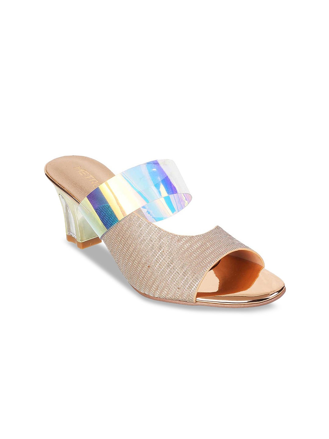 Metro Women Gold-Toned Embellished Block Heels
