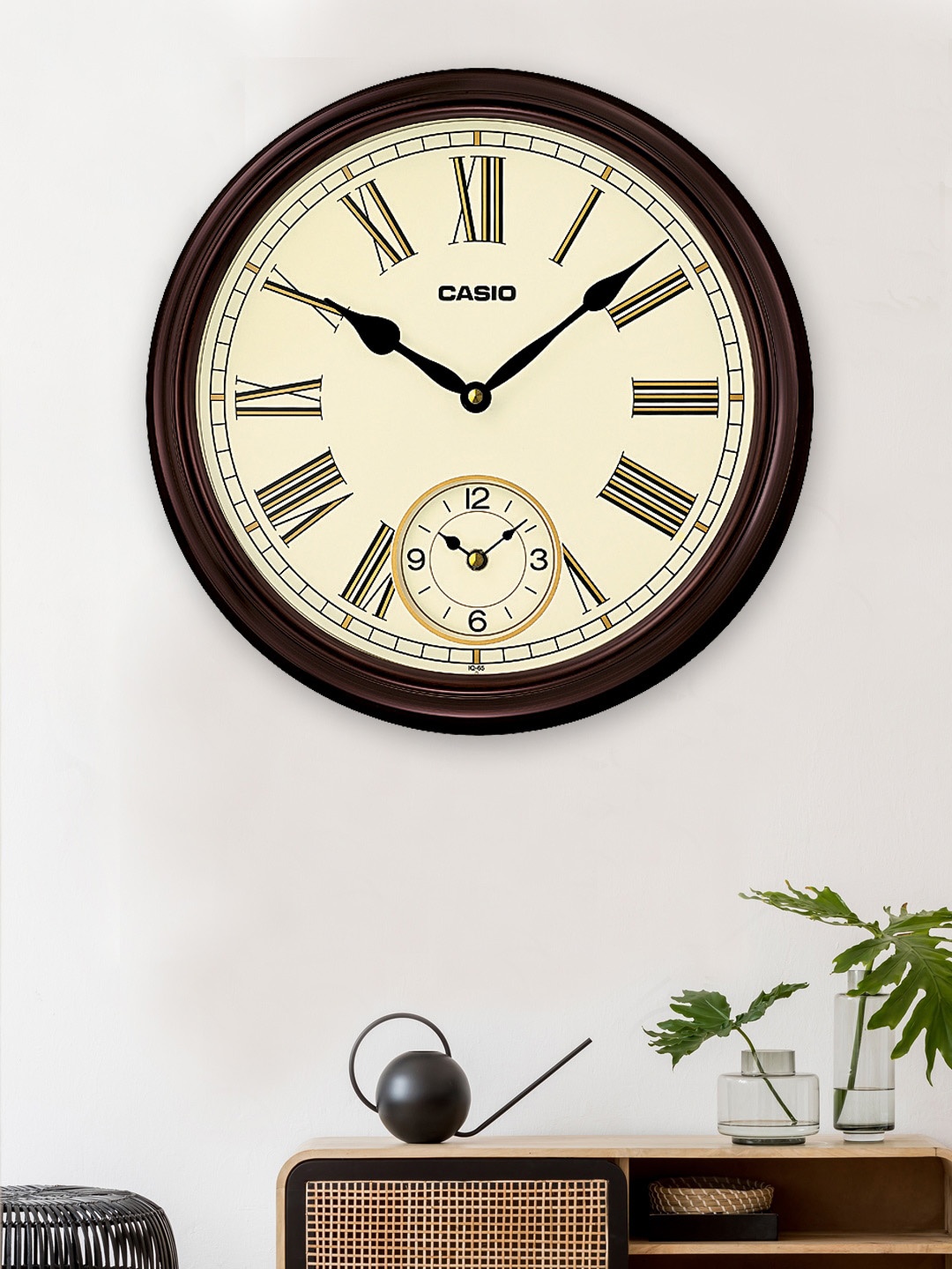 CASIO Gold Analog Wall Clock, Maroon