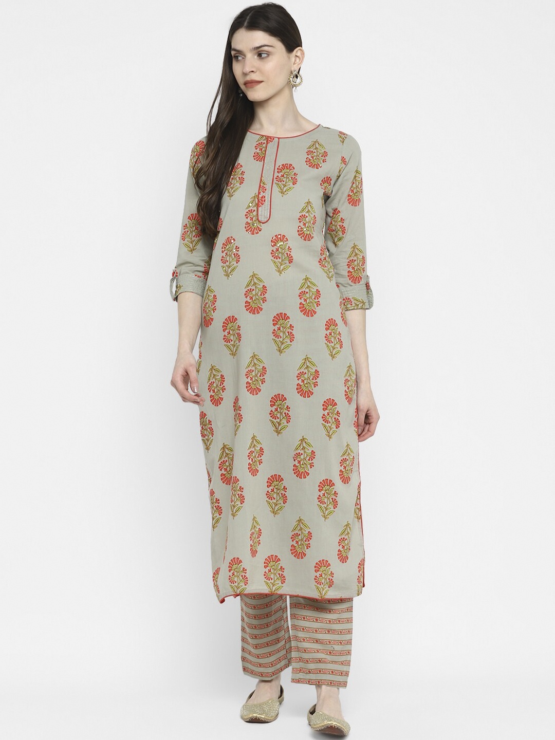 Vbuyz Women Olive Green Ethnic Motifs Printed Kurta