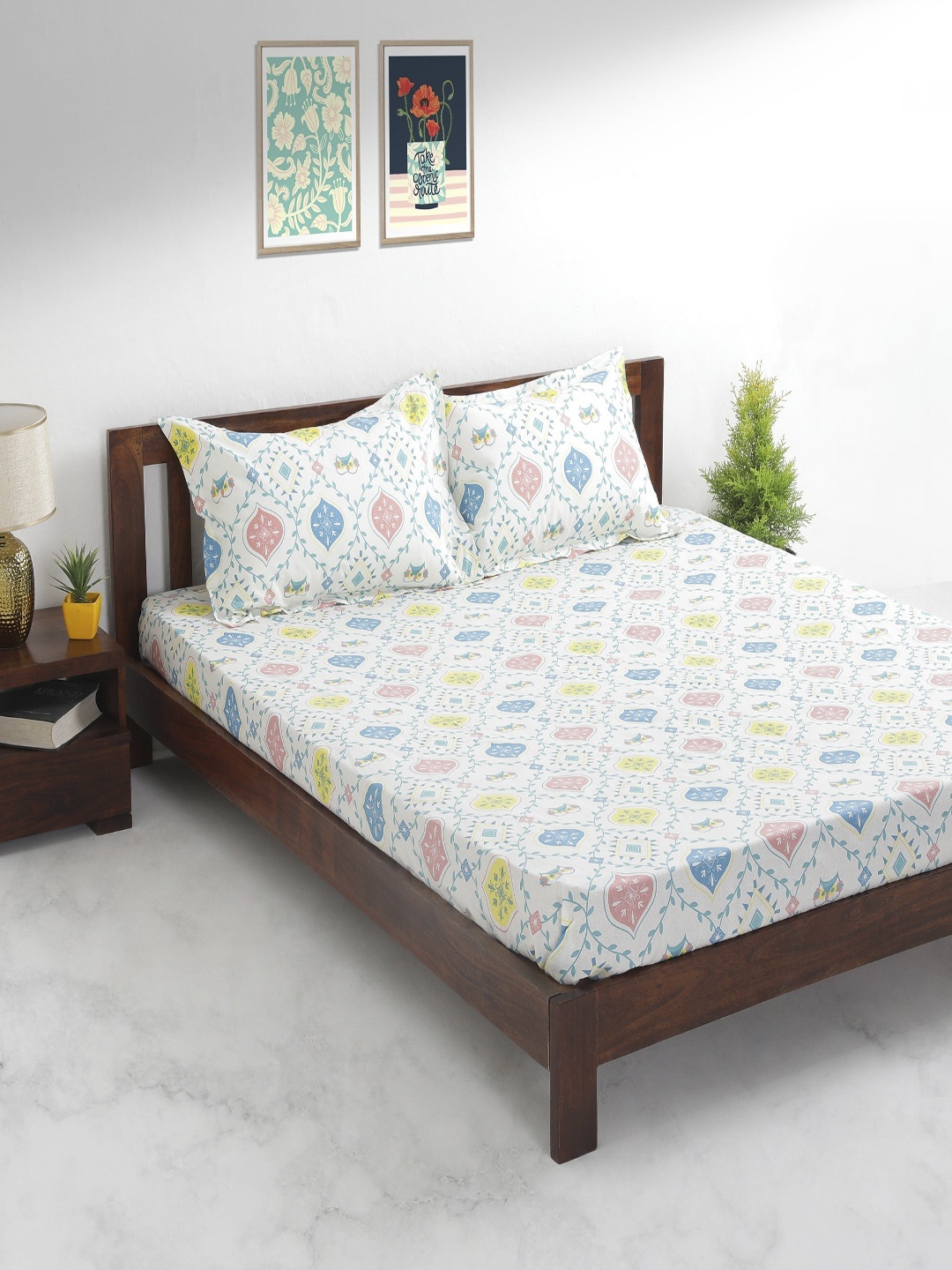 Chumbak White & Blue Ethnic Motifs 136 TC Cotton 1 Queen Bedsheet with 2 Pillow Covers
Chumbak White & Blue Ethnic Motifs 136 TC Cotton 1 Queen Bedsheet with 2 Pillow Covers