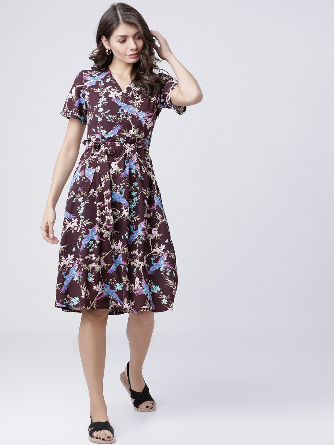 Tokyo Talkies Women Purple Printed Fit and Flare Dress