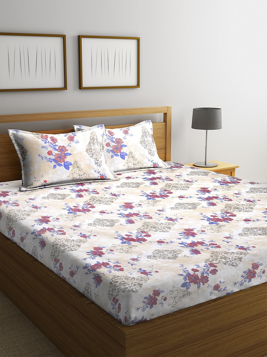 BOMBAY DYEING Beige & Blue Floral 160 TC Cotton 1 King Bedsheet with 2 Pillow Covers
BOMBAY DYEING Beige & Blue Floral 160 TC Cotton 1 King Bedsheet with 2 Pillow Covers