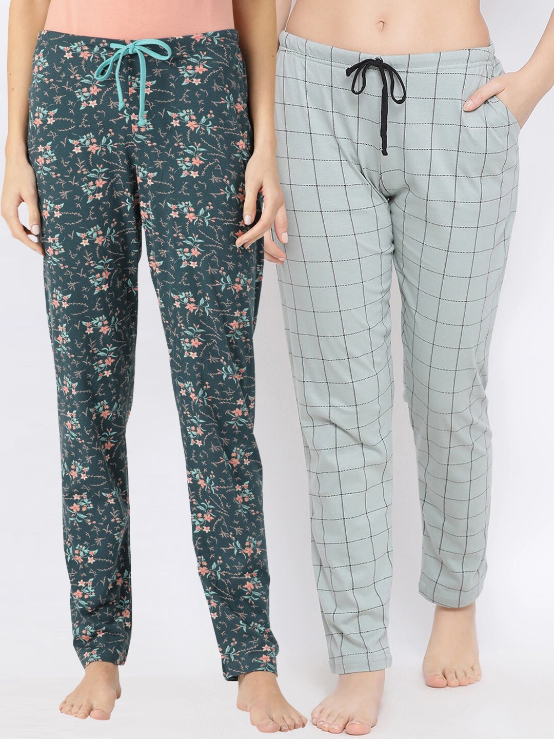 Kanvin Women Pack Of 2 Printed Lounge Pants, Teal