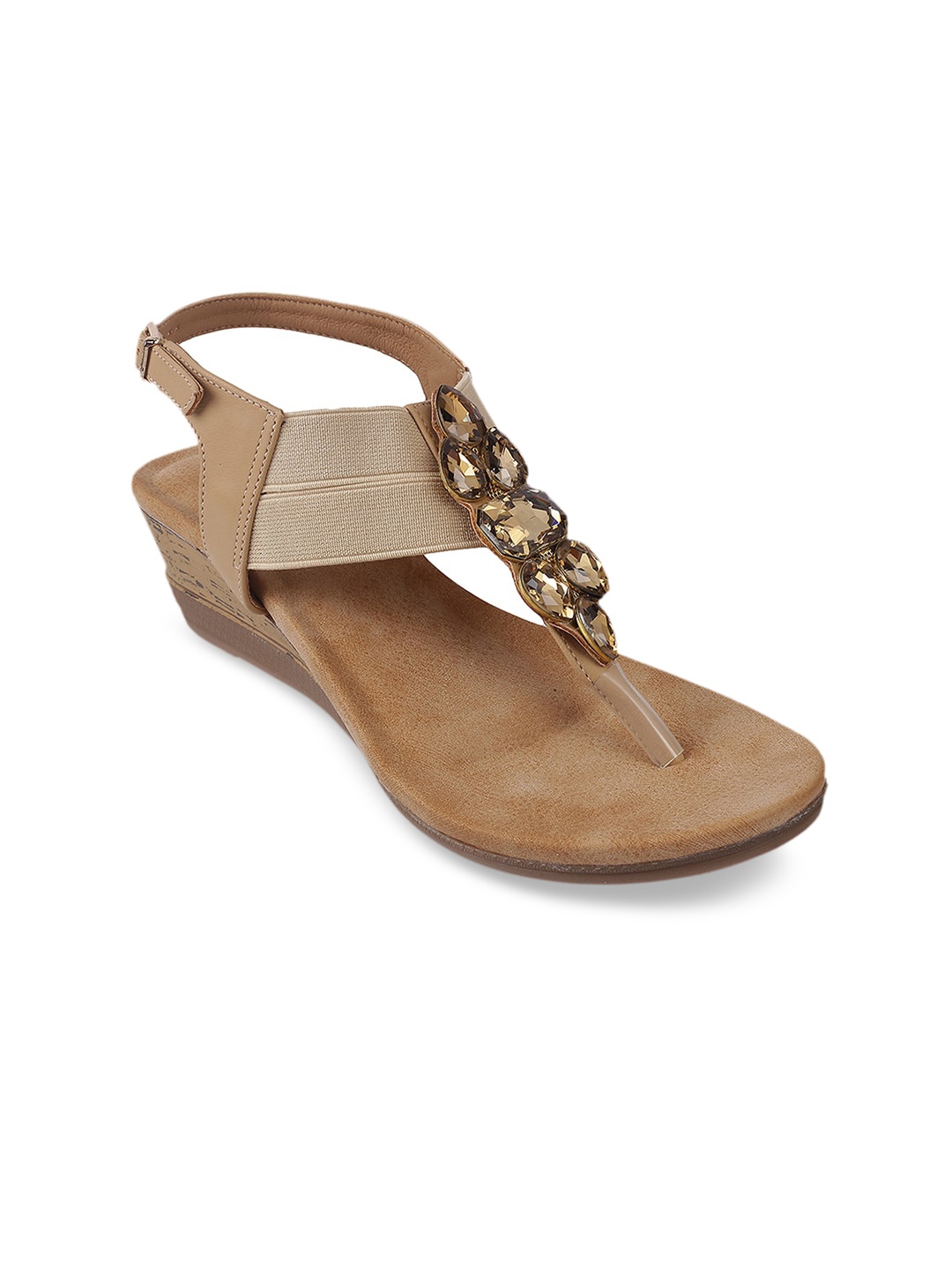 Metro Women Beige Embellished Wedges