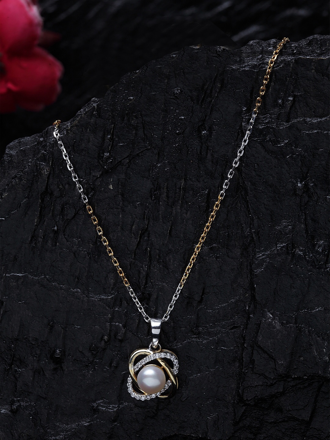 Clara 92.5 Sterling Gold-Plated Silver-Toned & White CZ & Pearl Studded Pendant with Chain
Clara 92.5 Sterling Gold-Plated Silver-Toned & White CZ & Pearl Studded Pendant with Chain
