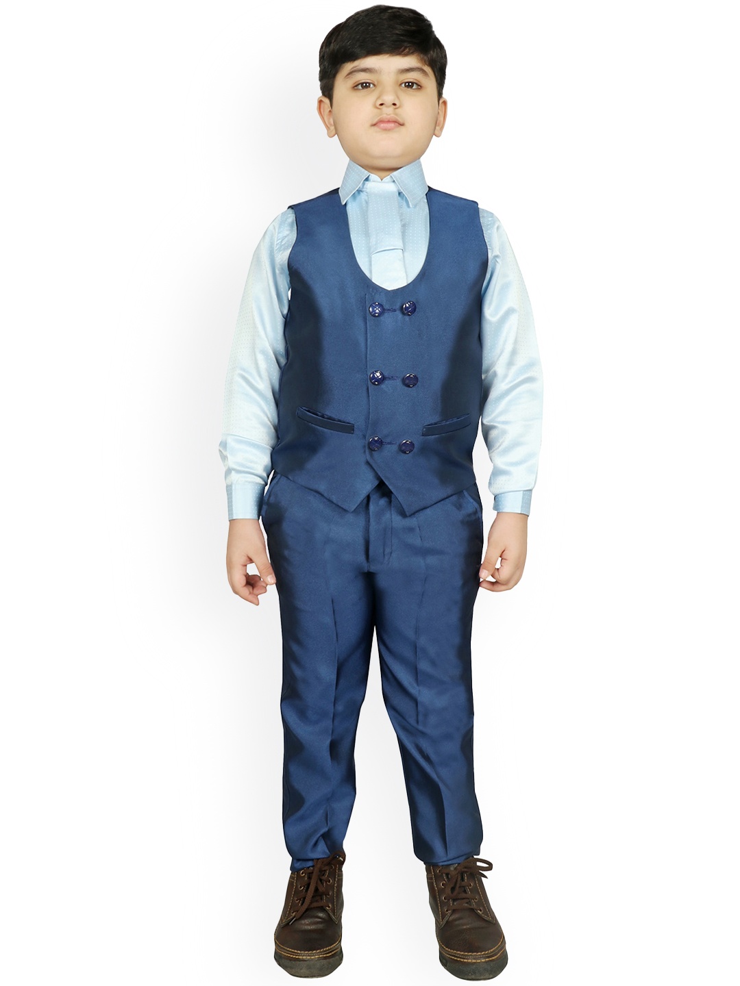 SG YUVRAJ Boys Navy Blue Solid Single-Breasted Five-Piece Suit