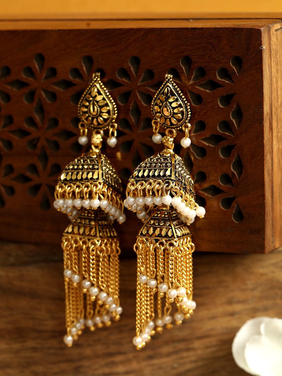 ANIKAS CREATION Gold-Toned Contemporary Jhumkas
