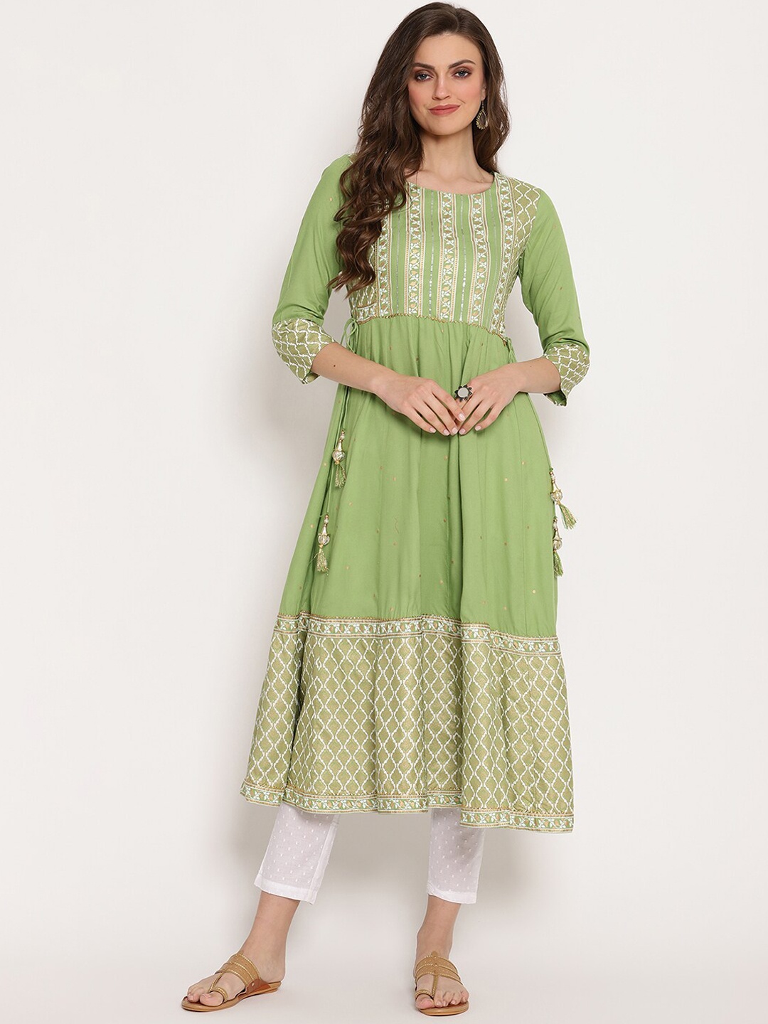 Ramas Women Green Printed Anarkali Kurta