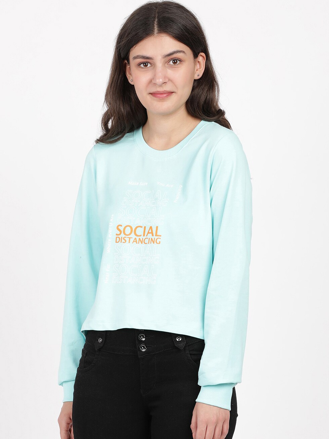 BEVERLY BLUES Women Blue Printed Sweatshirt