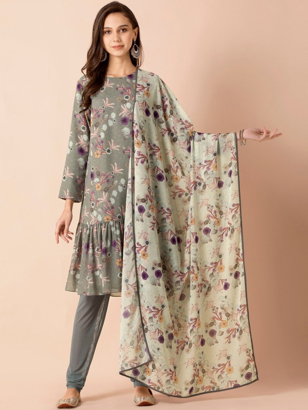 INDYA X PAYAL SINGHAL Sage Green & Purple Printed Dupatta