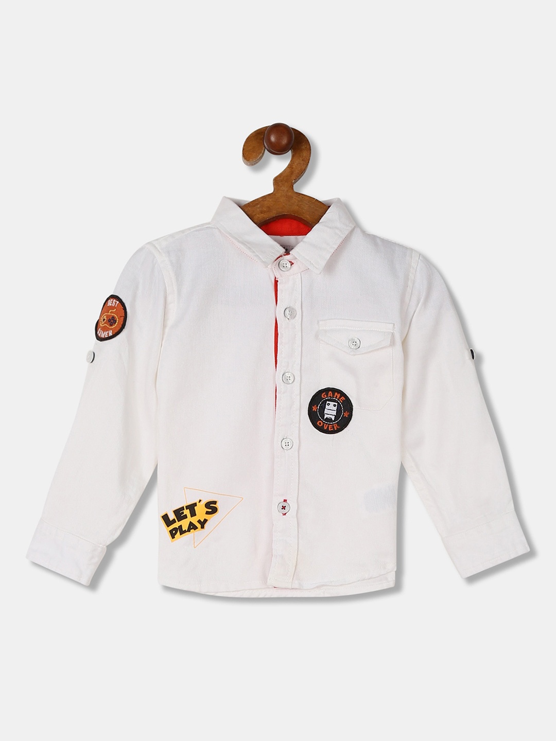 Donuts Boys Off-White Regular Fit Solid Casual Shirt