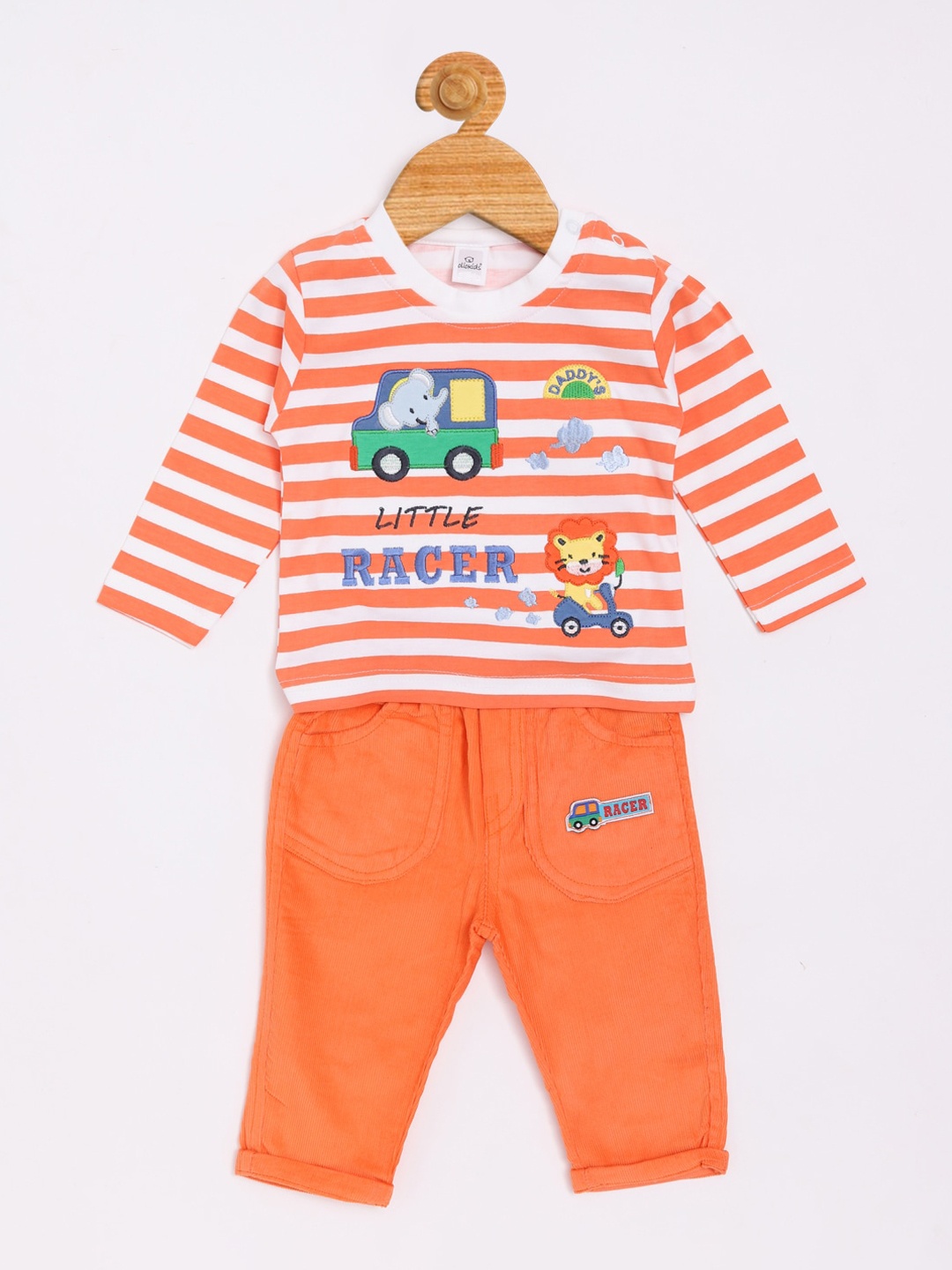 Olio Kids Boys Orange & White Striped T-shirt with Trousers