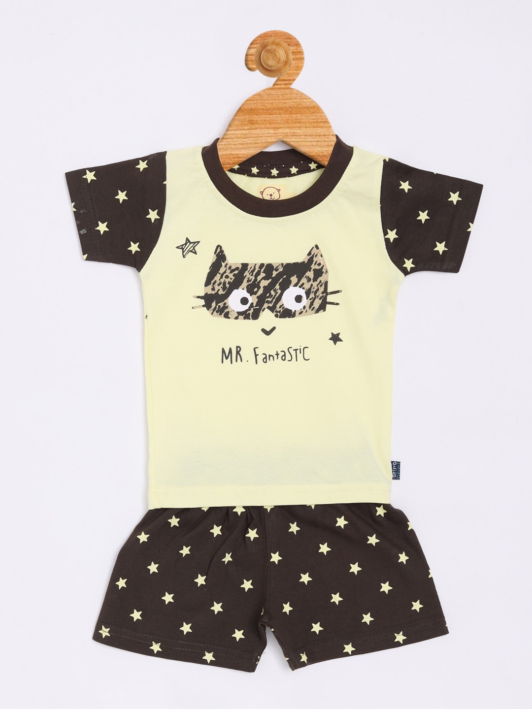 Olio Kids Boys Yellow & Brown Printed T-shirt with Shorts