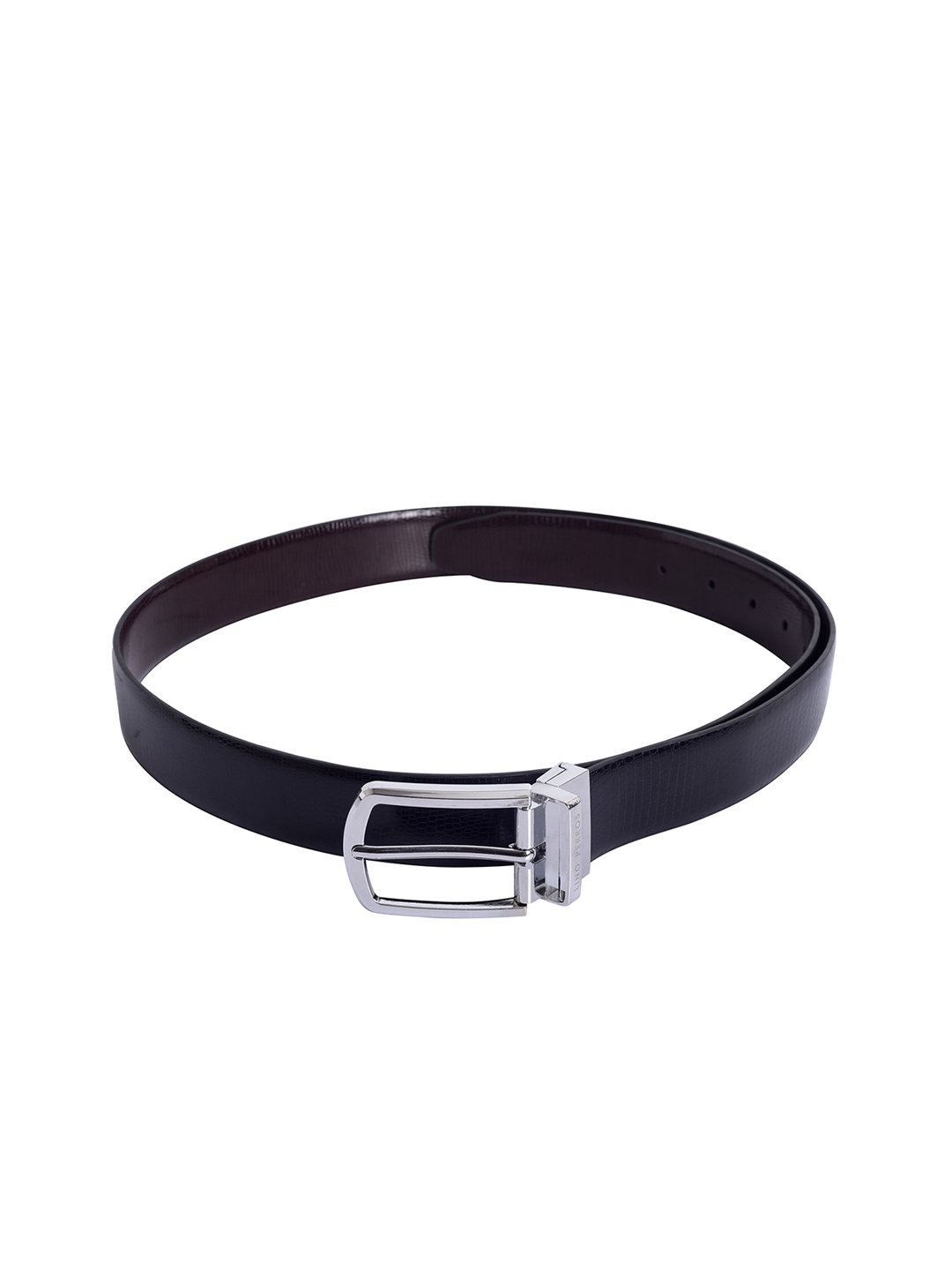 Lino Perros Men Black Textured Leather Belt