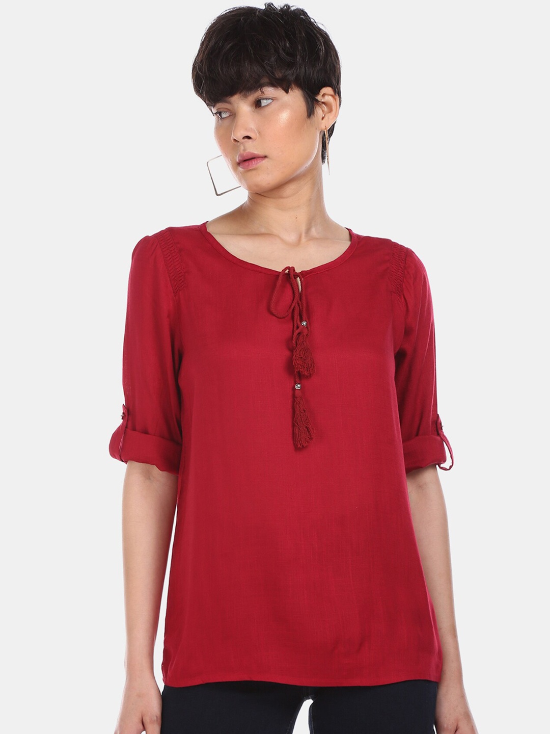 Cherokee Women Red Solid Top