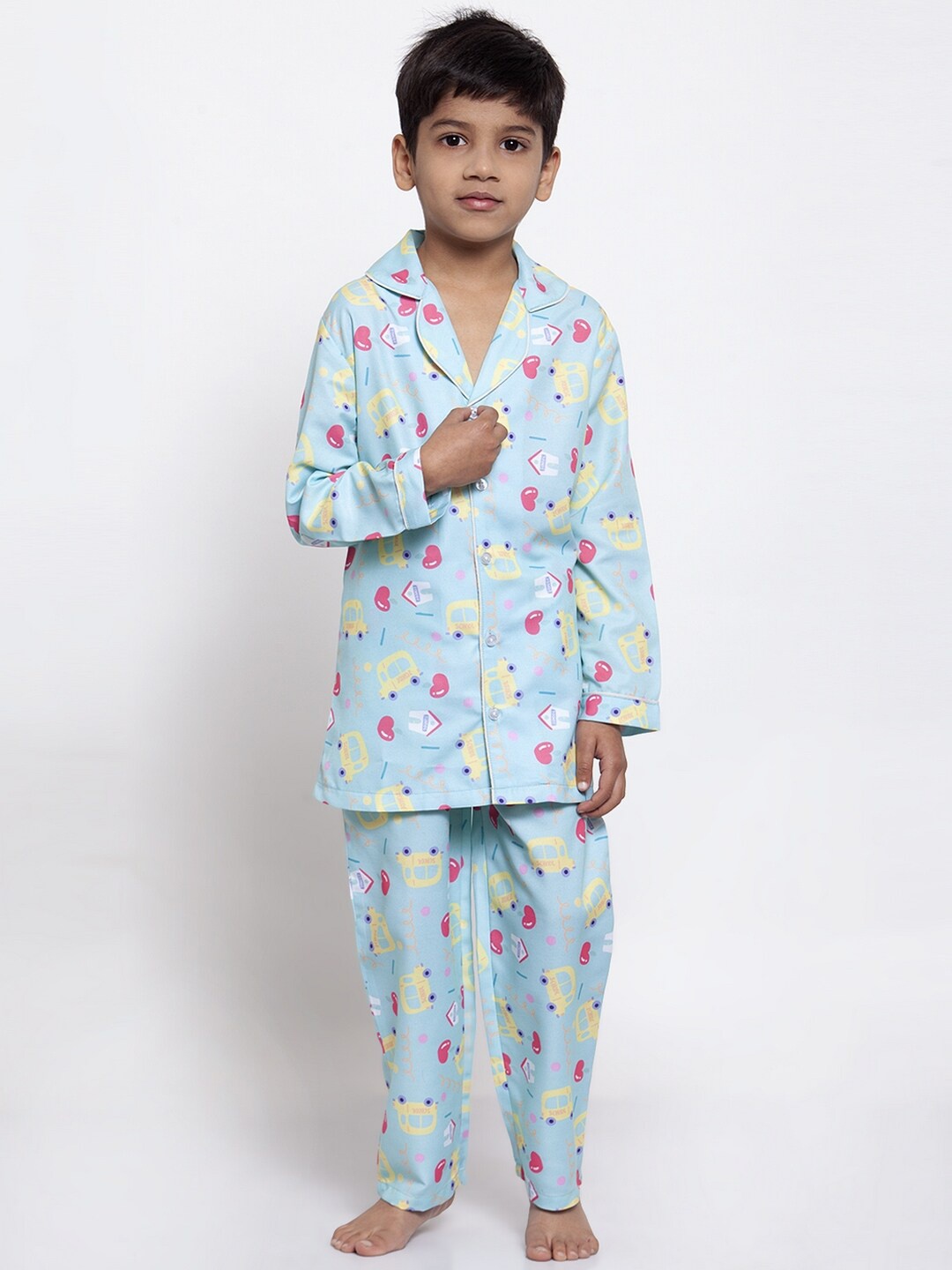 MAXENCE Boys Blue & Pink Printed Night Suit