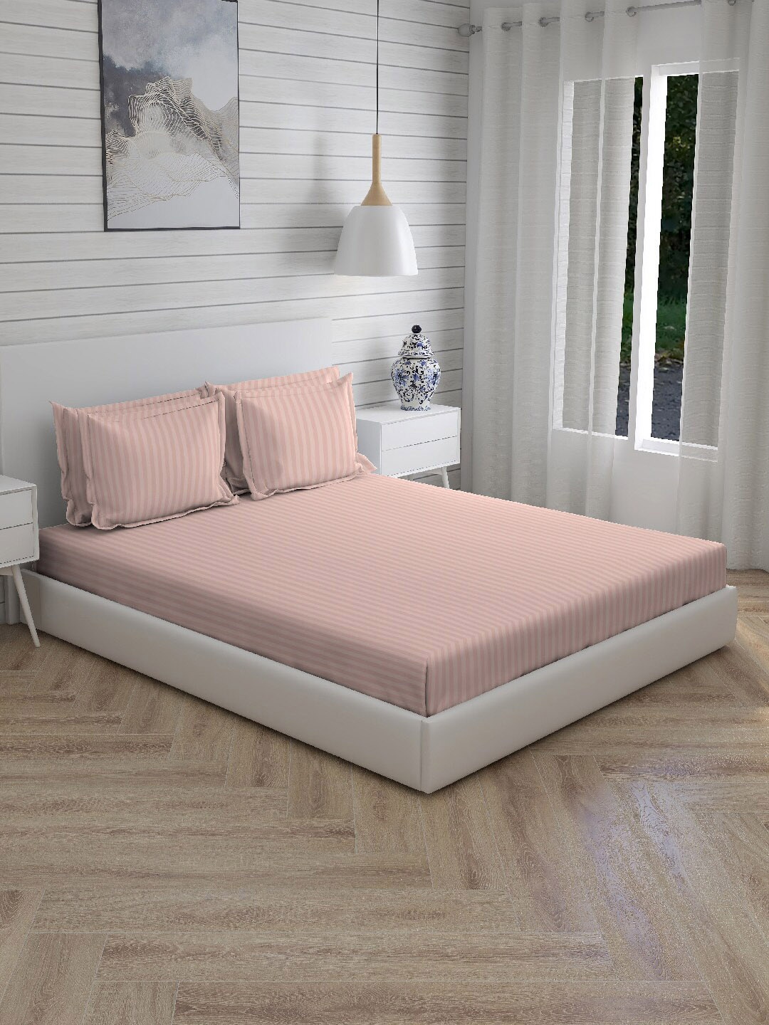 Boutique Living India Pink Striped 600 TC Cotton 1 King Bedsheet with 4 Pillow Covers
Boutique Living India Pink Striped 600 TC Cotton 1 King Bedsheet with 4 Pillow Covers