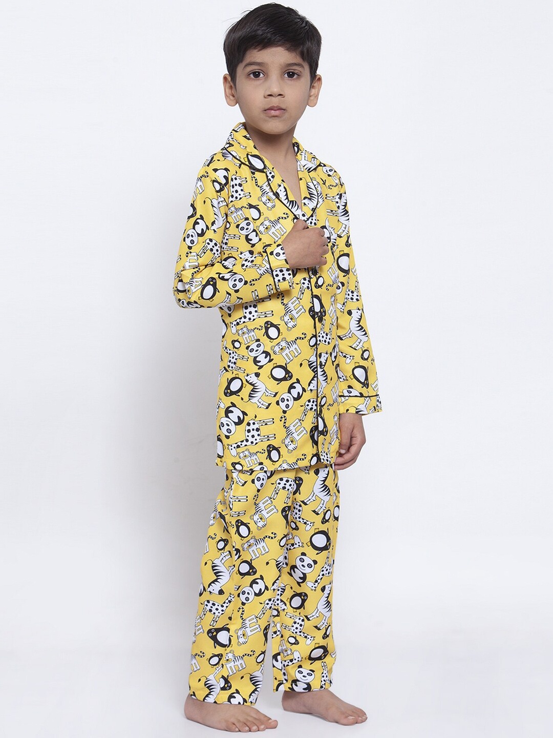 MAXENCE Boys Yellow & White Printed Night Suit
