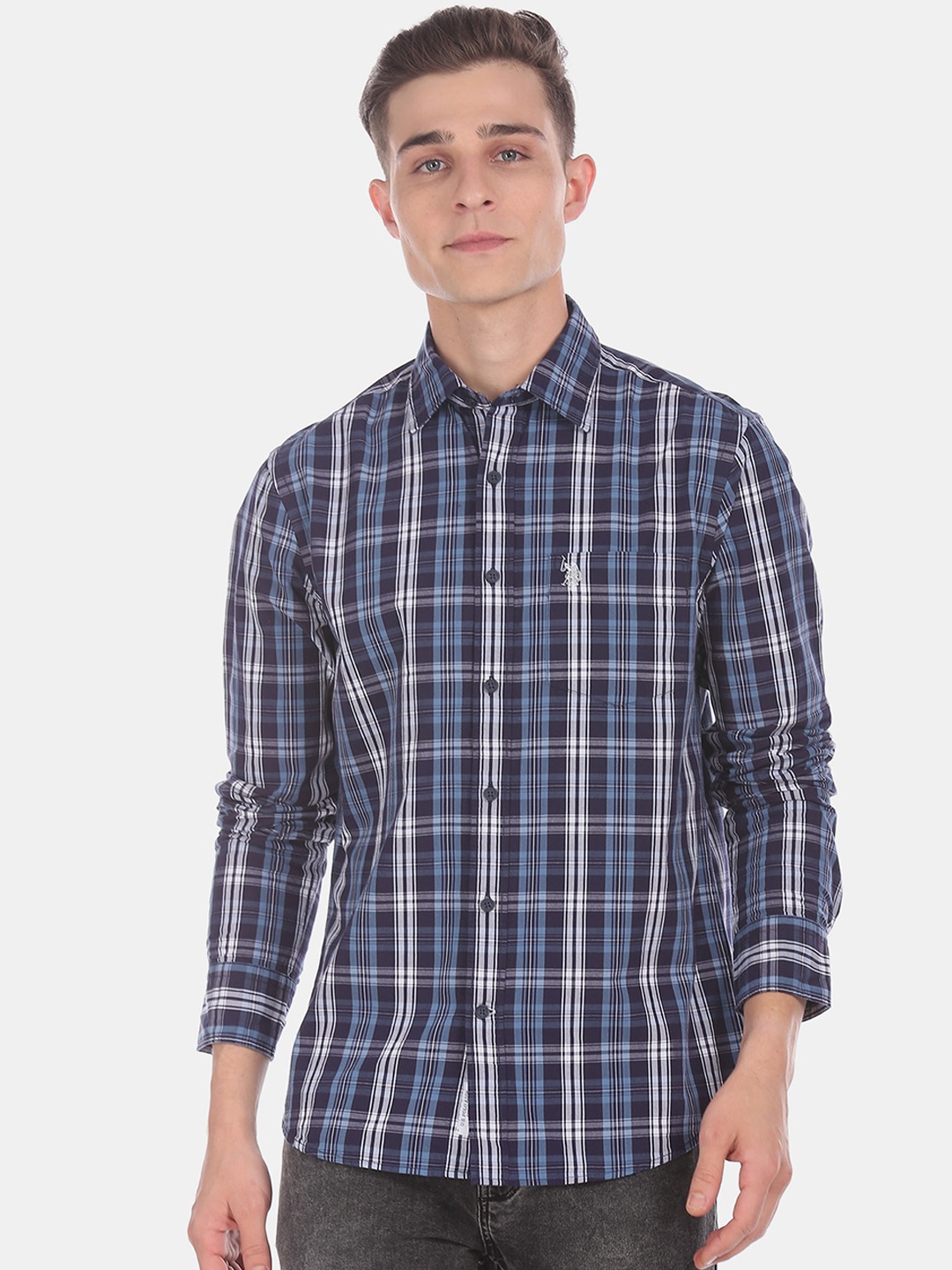 U.S. Polo Assn. Men Blue & White Regular Fit Checked Cotton Casual Shirt
U.S. Polo Assn. Men Blue & White Regular Fit Checked Cotton Casual Shirt