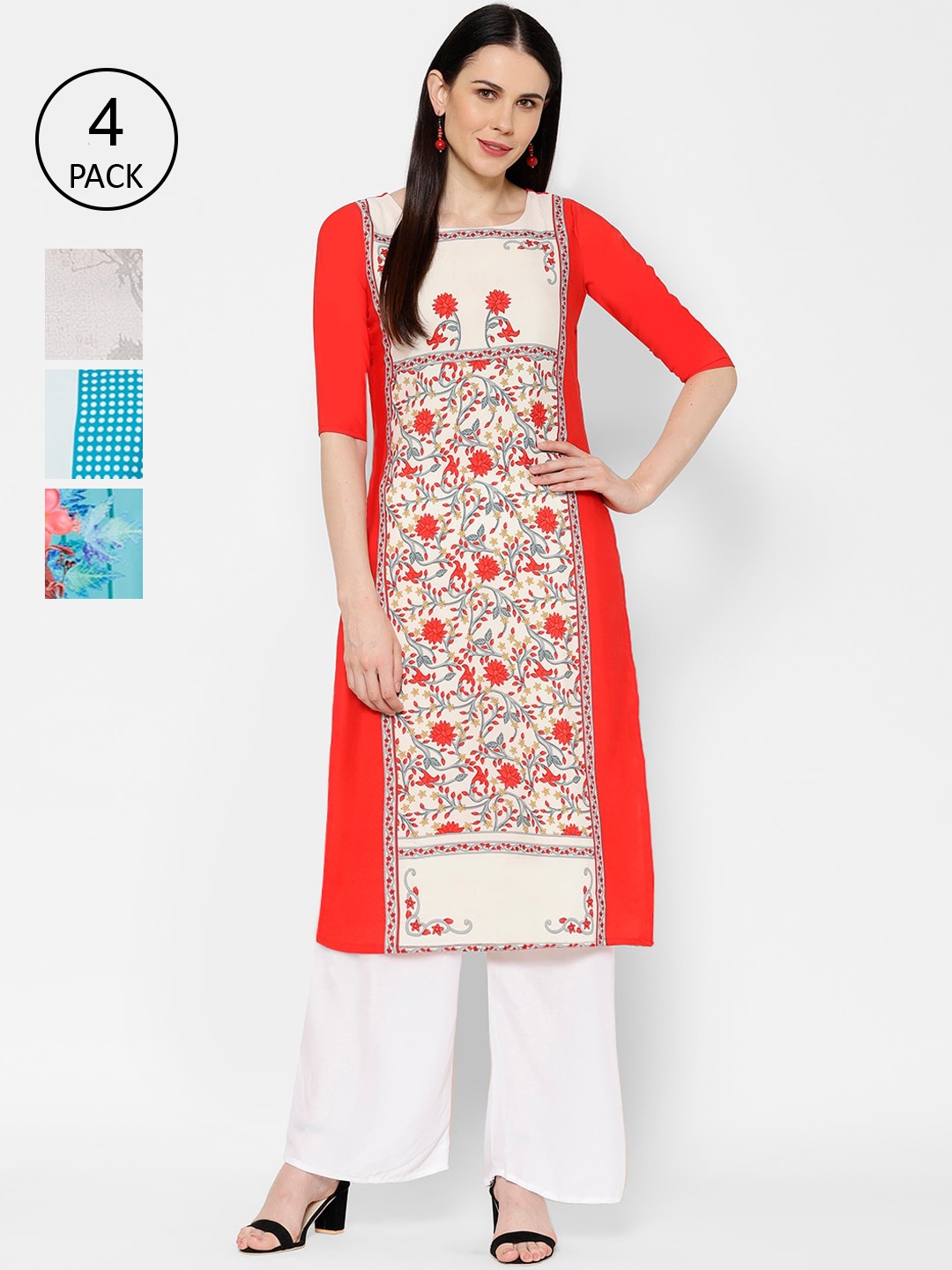 7Threads Women Pack Of 4 Printed Straight Kurta, Multi