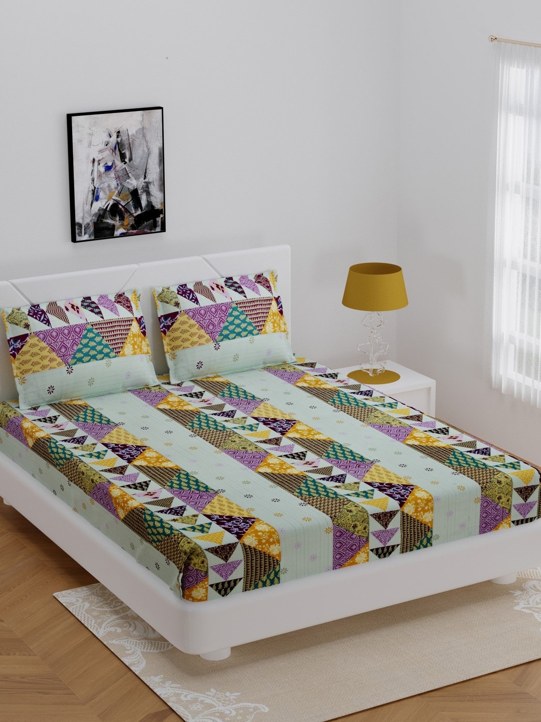 eCraftIndia Green & Yellow Geometric 210 TC Cotton 1 King Bedsheet with 2 Pillow Covers
eCraftIndia Green & Yellow Geometric 210 TC Cotton 1 King Bedsheet with 2 Pillow Covers