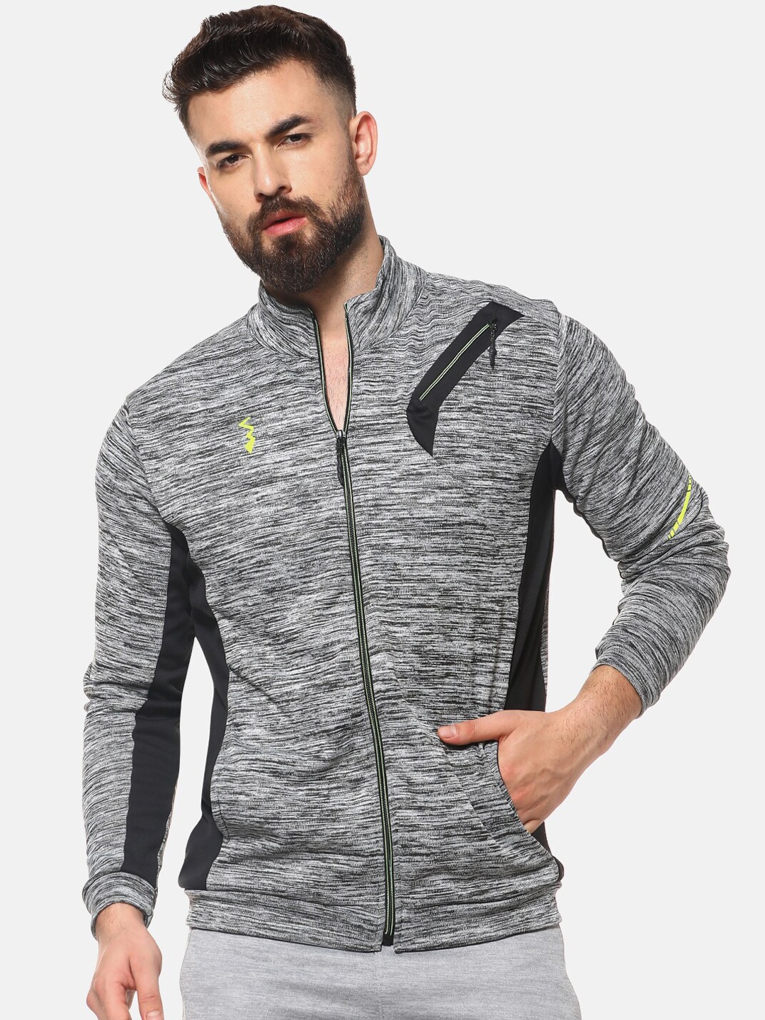 Campus Sutra Men Grey Colourblocked Lightweight Sporty Jacket