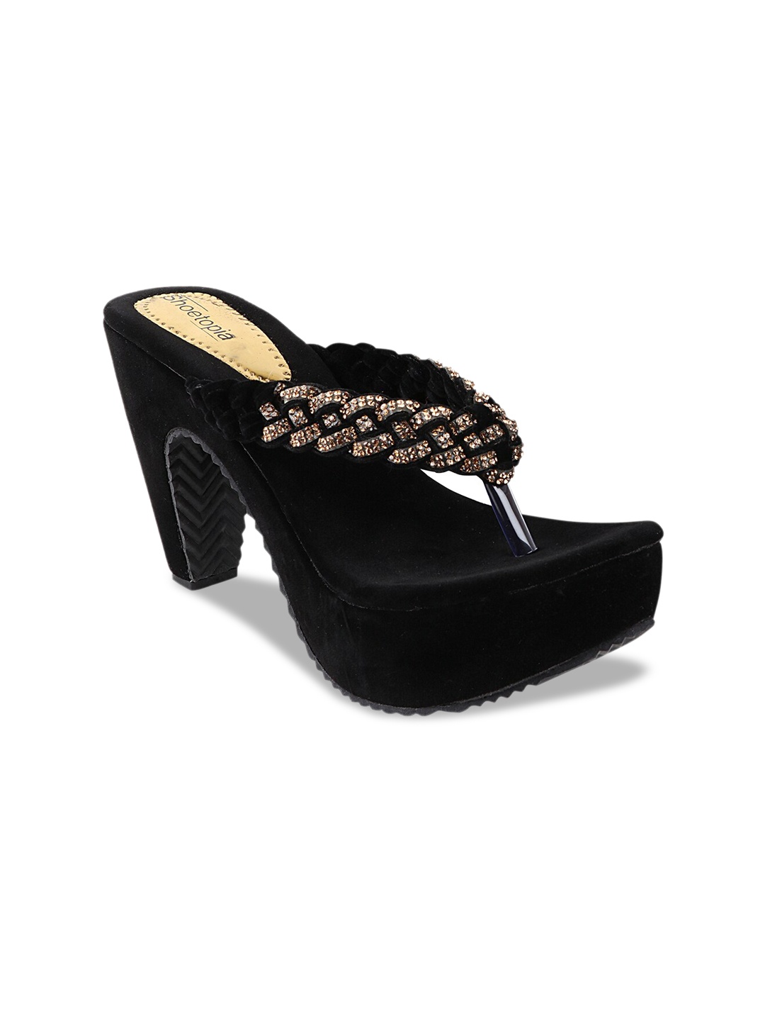 Shoetopia Women Black Embellished Platforms