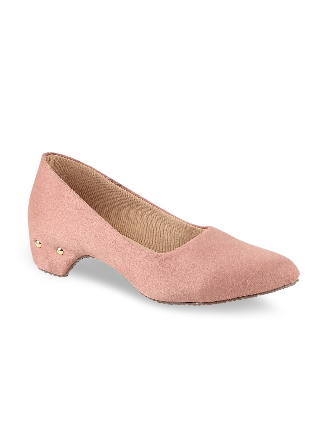 Shoetopia Girls Peach-Coloured Solid Suede Pumps