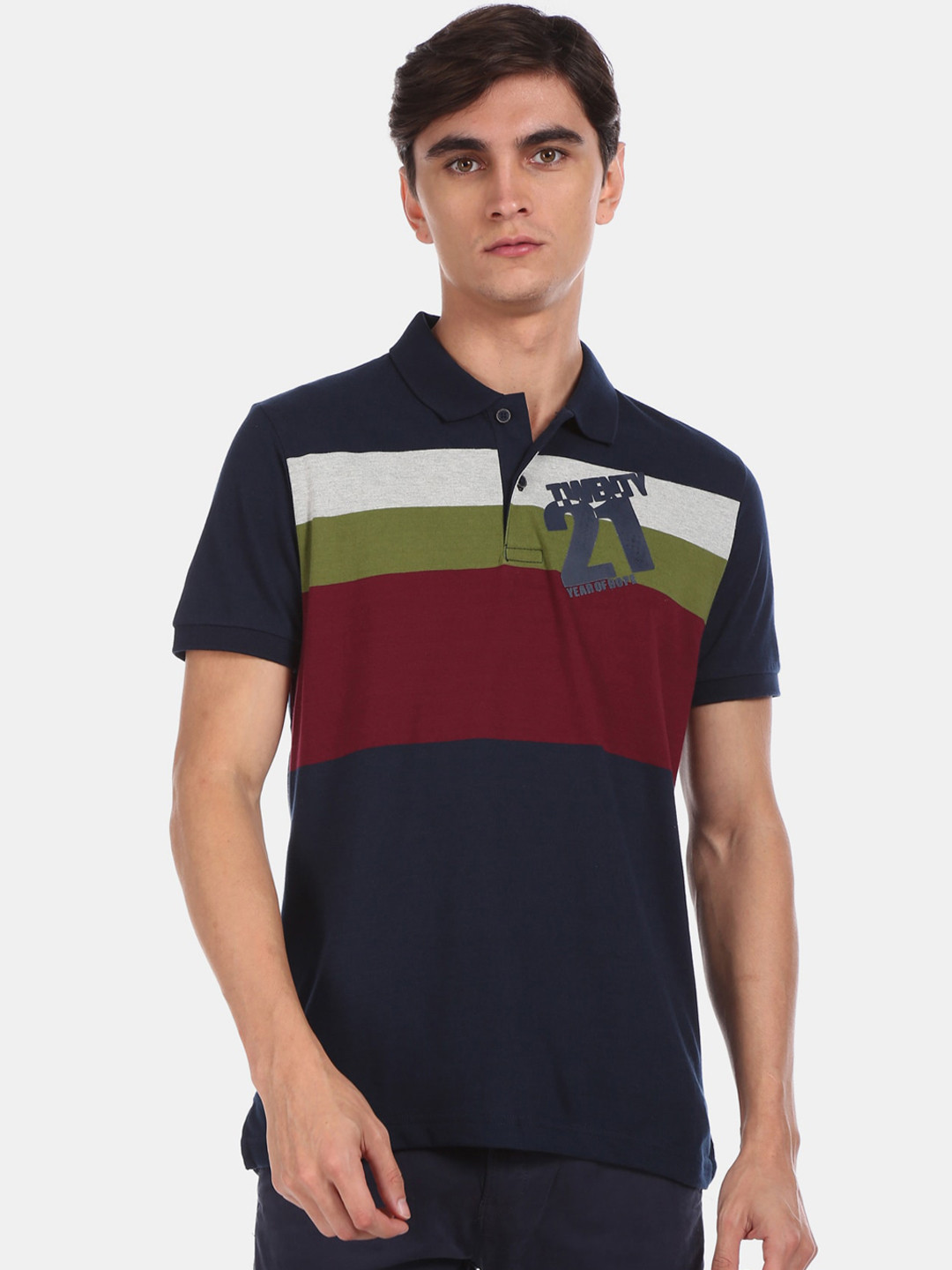 Arrow Sport Men Navy Blue & Maroon Striped Polo Collar Tshirt
Arrow Sport Men Navy Blue & Maroon Striped Polo Collar Tshirt