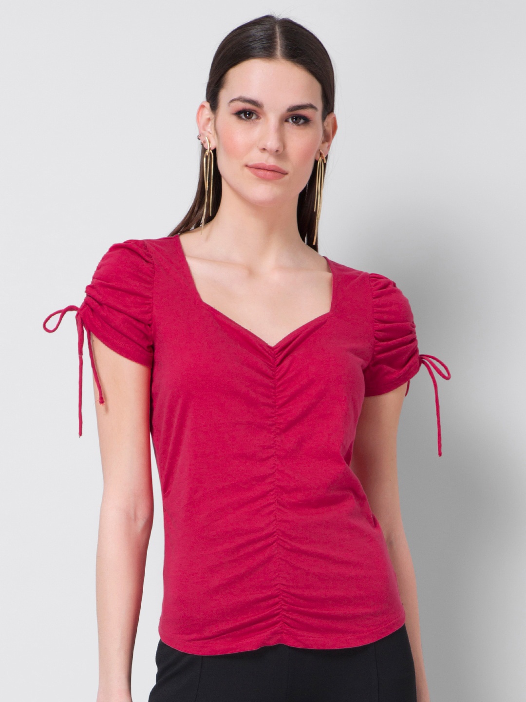 FabAlley Pink Sweetheart Neck Top