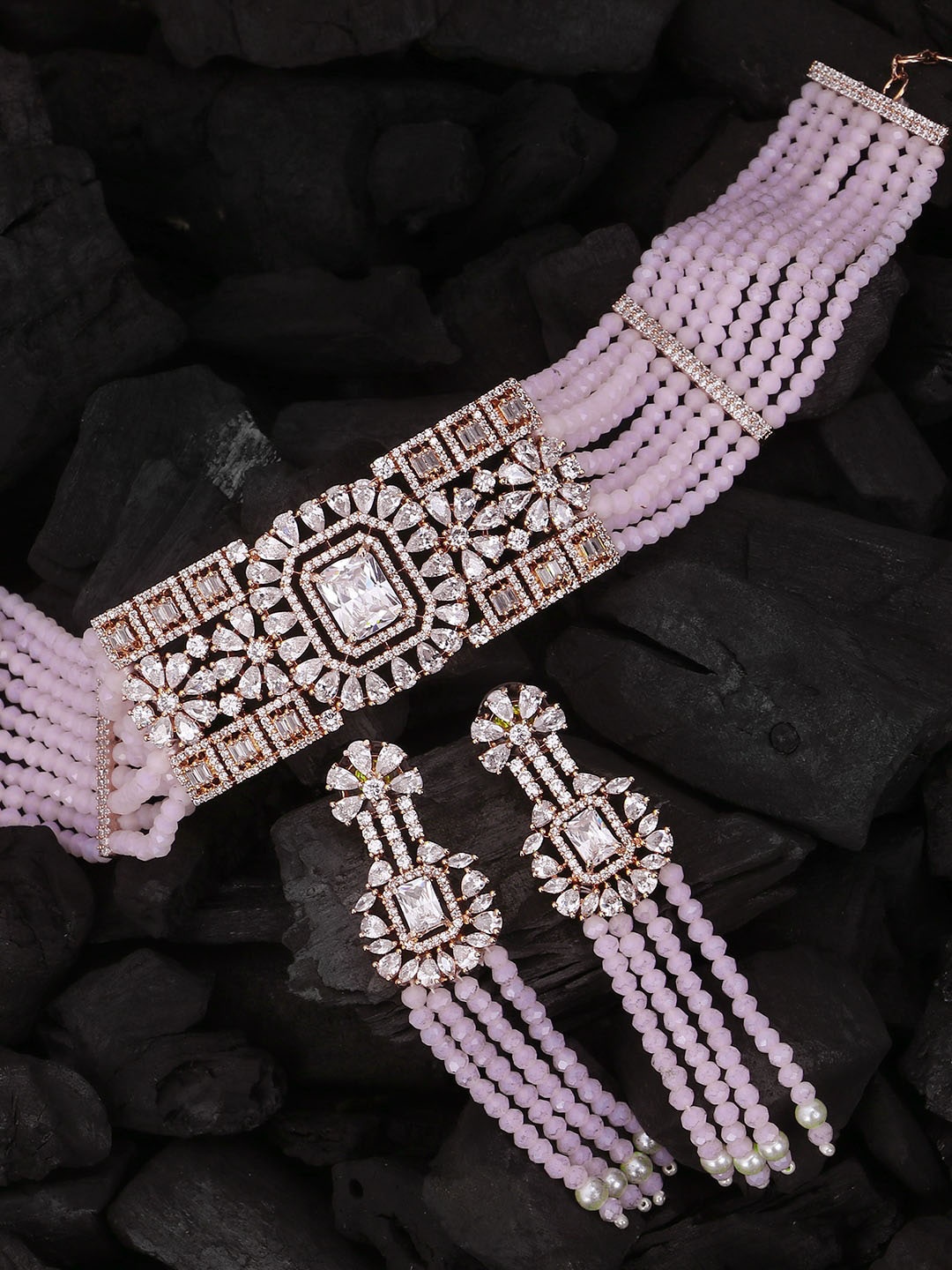 Adwitiya Collection 24KT Gold-Plated & Pink CZ Stone-Studded Handcrafted Jewellery Set