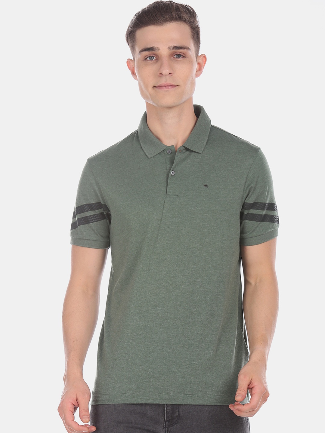 Arrow New York Men Green Solid Polo Collar T-shirt