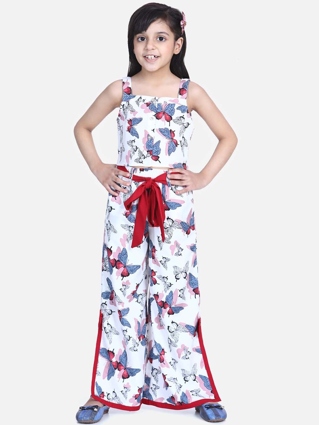 Naughty Ninos Girls White & Grey Printed Top with Palazzos