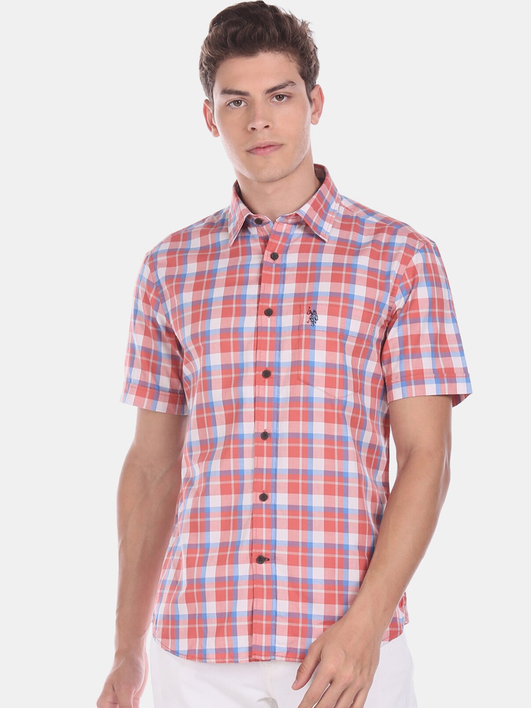 U.S. Polo Assn. Men Coral Pink & White Regular Fit Checked CottonCasual Shirt
U.S. Polo Assn. Men Coral Pink & White Regular Fit Checked CottonCasual Shirt