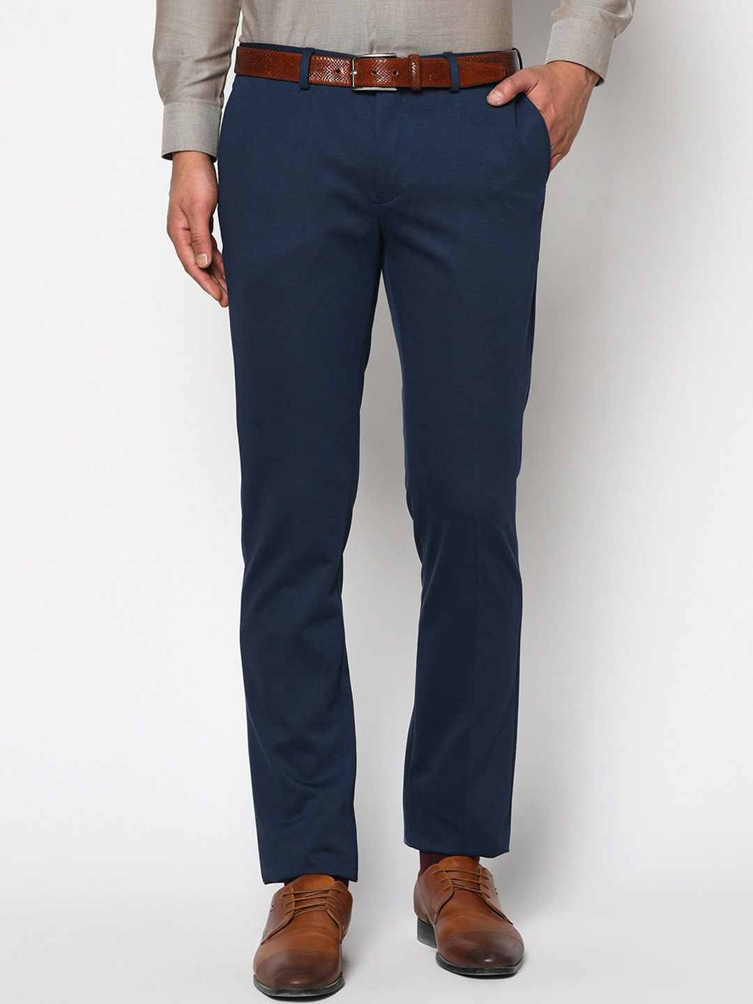 Blackberrys Men Navy Blue B-91 Skinny Fit Solid Formal Trousers