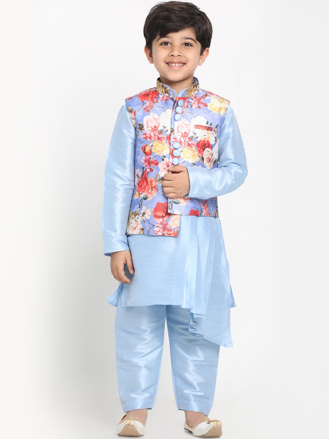 JBN Creation Boys Blue Regular Straight Kurta & Pyjamas with Jacket