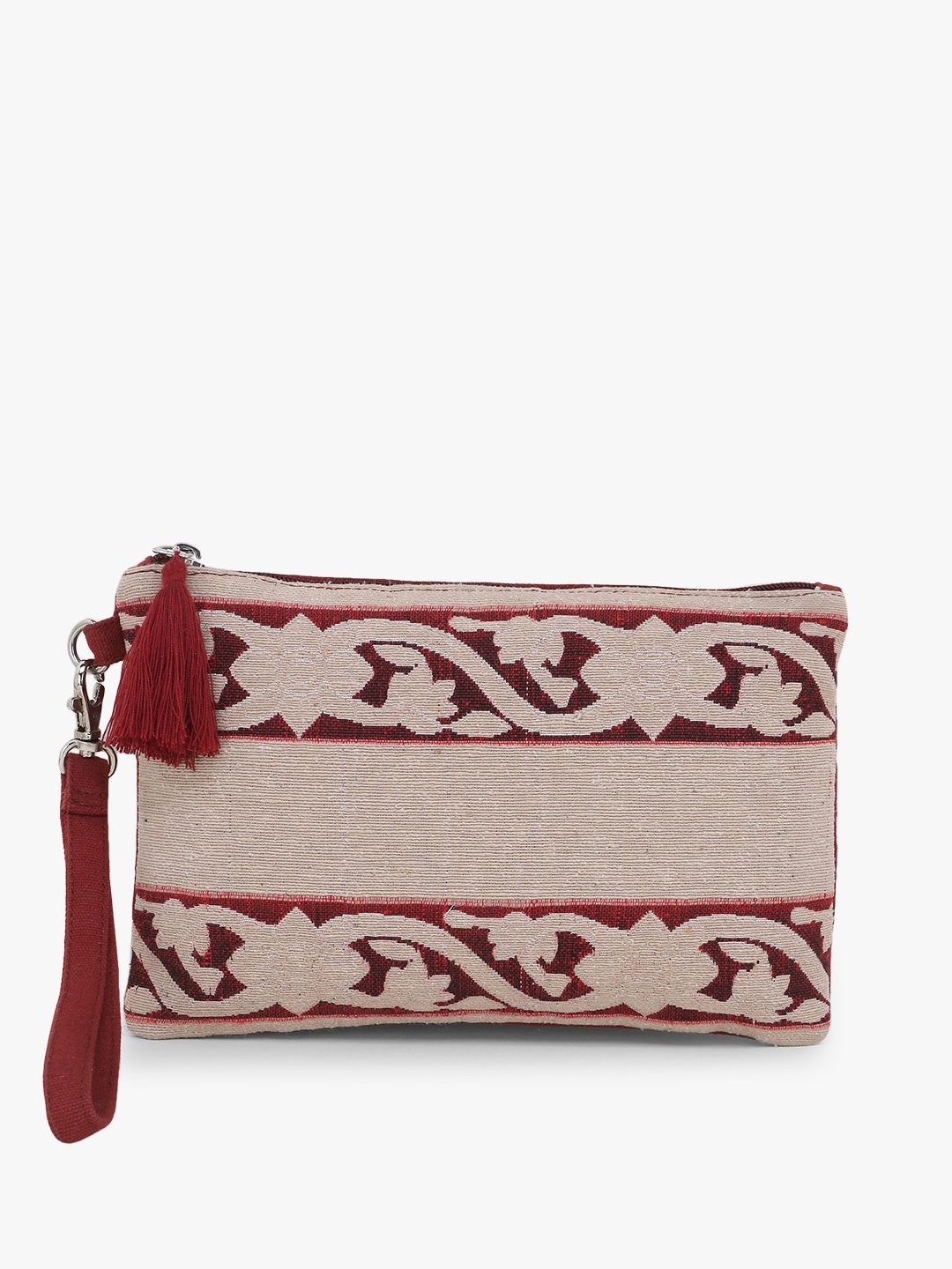 Anekaant Women Beige & Maroon Woven-Design Travel Pouch