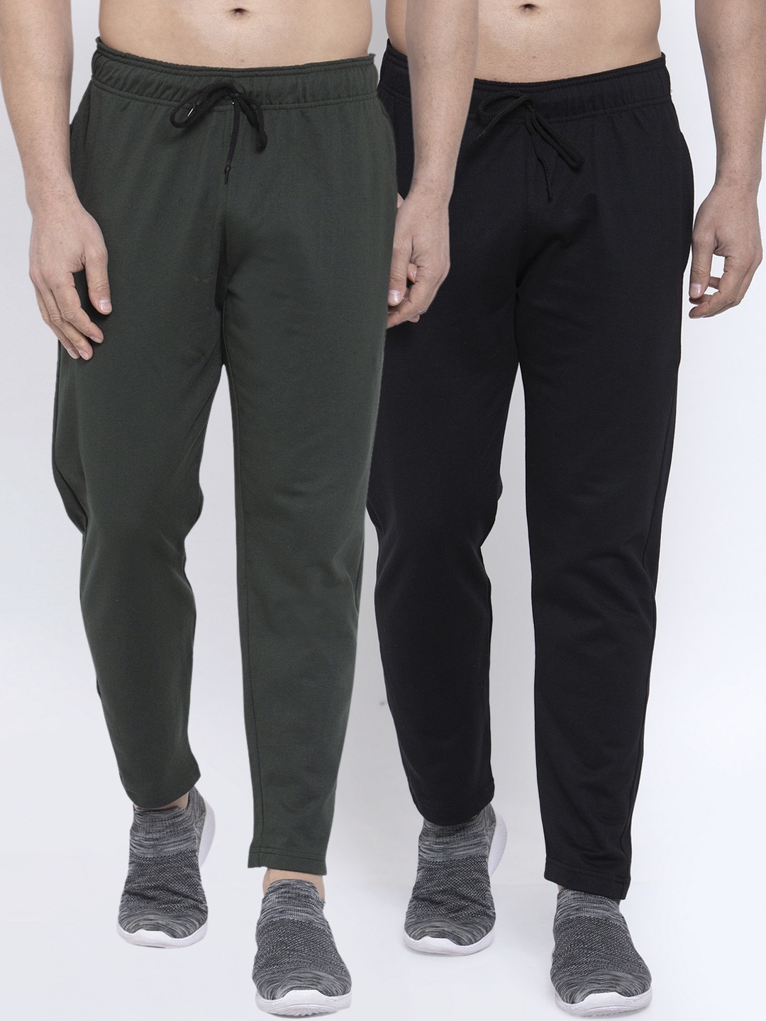 NEUDIS Men Pack of 2 Pure Cotton Solid Track Pants, Olive