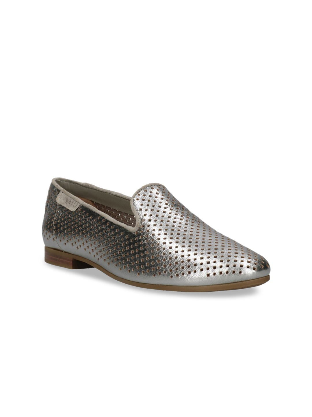 Bugatti Women Silver-Toned Solid Leather Ballerinas