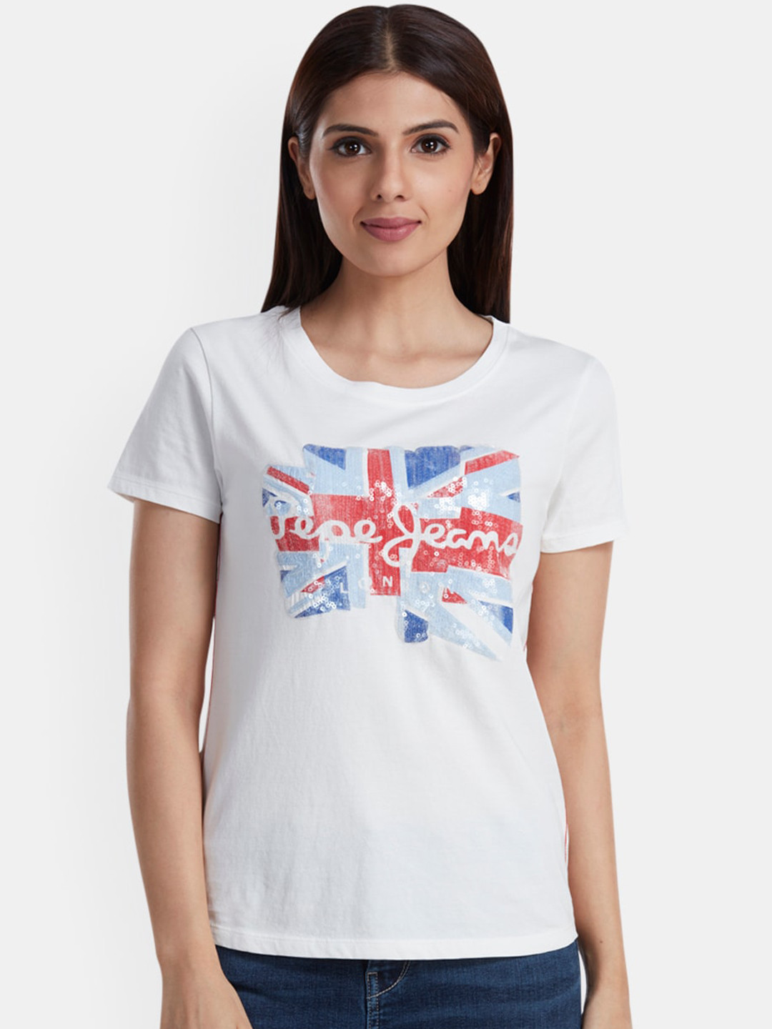 Pepe Jeans Women Off-White Brand Logo Printed Round Neck T-shirt 
Pepe Jeans Women Off-White Brand Logo Printed Round Neck T-shirt